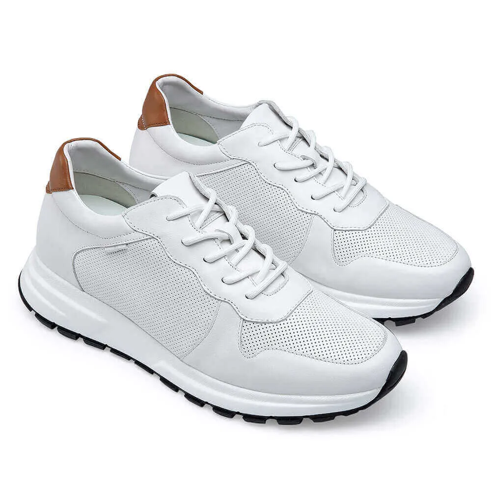 6 CM / 2.36 Inche CMR CHAMARIPA Men's Hidden Heel Trainers Elevator Sneaker Shoes White Leather Sneakers