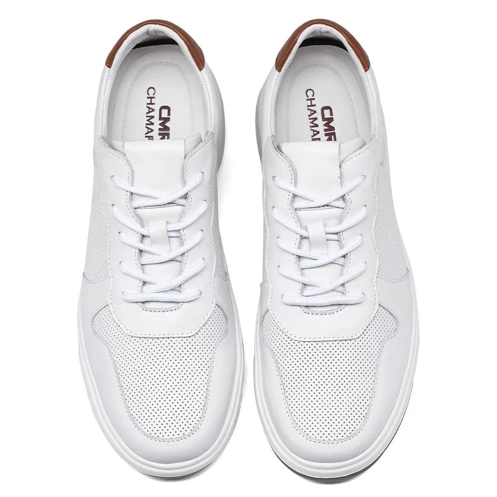 6 CM / 2.36 Inche CMR CHAMARIPA Men's Hidden Heel Trainers Elevator Sneaker Shoes White Leather Sneakers