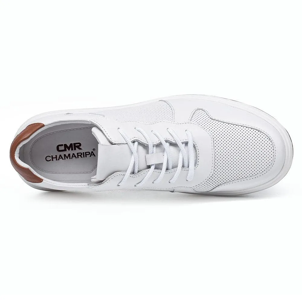 6 CM / 2.36 Inche CMR CHAMARIPA Men's Hidden Heel Trainers Elevator Sneaker Shoes White Leather Sneakers