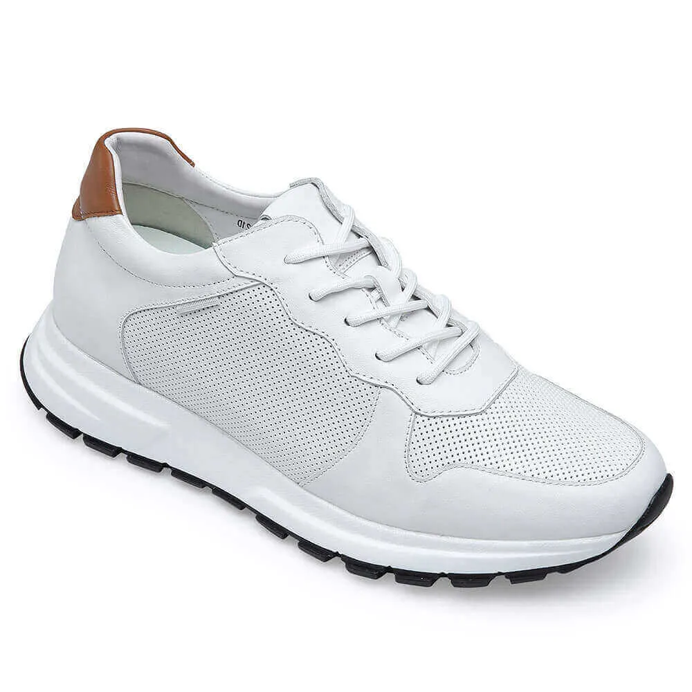 6 CM / 2.36 Inche CMR CHAMARIPA Men's Hidden Heel Trainers Elevator Sneaker Shoes White Leather Sneakers