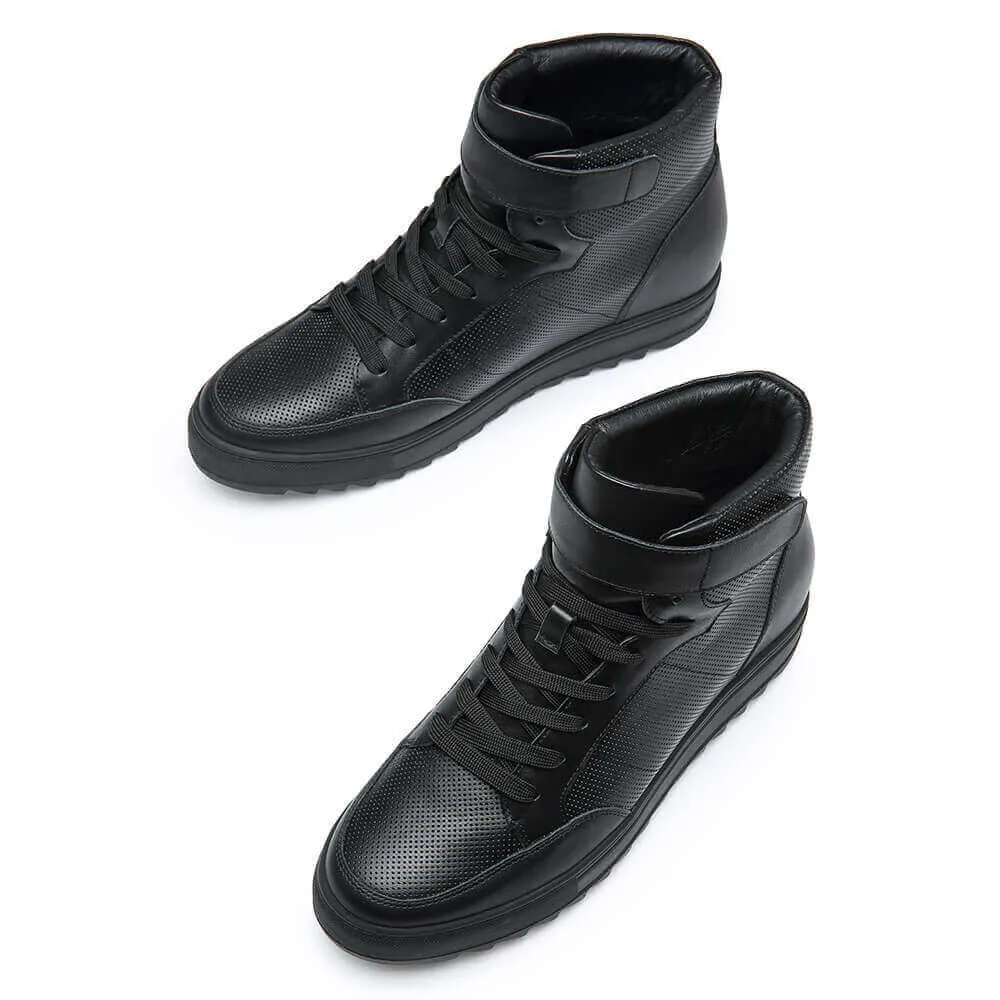 7 CM / 2.76 Inches CMR CHAMARIPA Height Increasing Sneakers - Men's Leather High Top Sneakers - Black