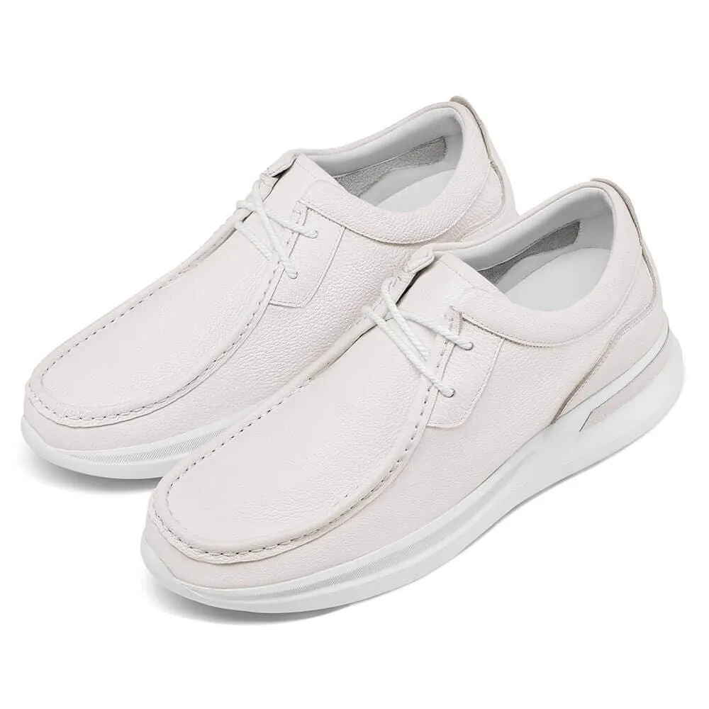 7 CM / 2.76 Inches - CMR CHAMARIPA Men Taller Shoes - High Heel Lift Shoes - Off-White Leather Casual Men's Shoes