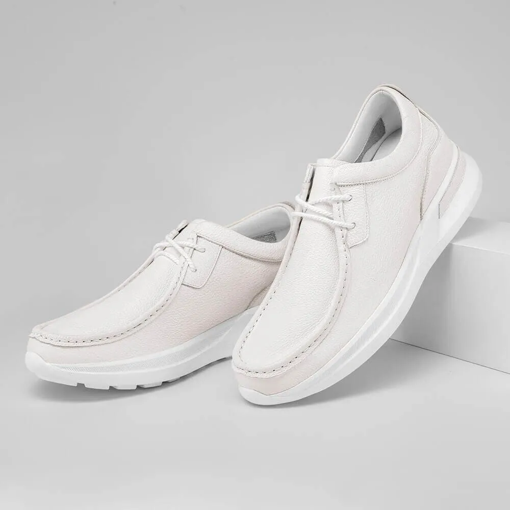 7 CM / 2.76 Inches - CMR CHAMARIPA Men Taller Shoes - High Heel Lift Shoes - Off-White Leather Casual Men's Shoes