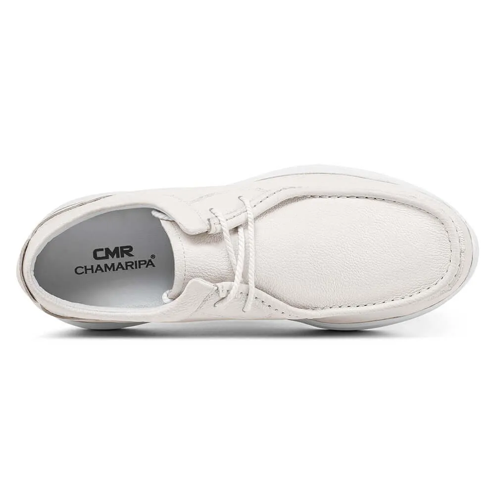 7 CM / 2.76 Inches - CMR CHAMARIPA Men Taller Shoes - High Heel Lift Shoes - Off-White Leather Casual Men's Shoes