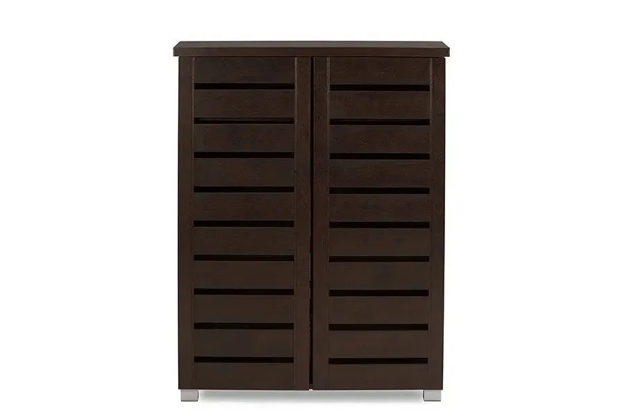 Adalwin 2-Door Dark Brown Wooden Entryway Shoes Storage Cabinet