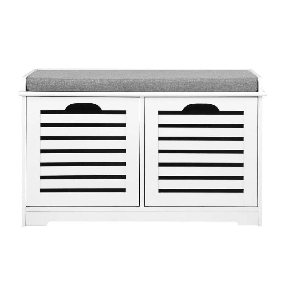 Artiss Fabric Shoe Bench with Drawers - White & Grey