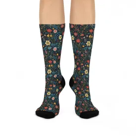 BOHO Pressed Wildflower Design Cushioned Crew Socks