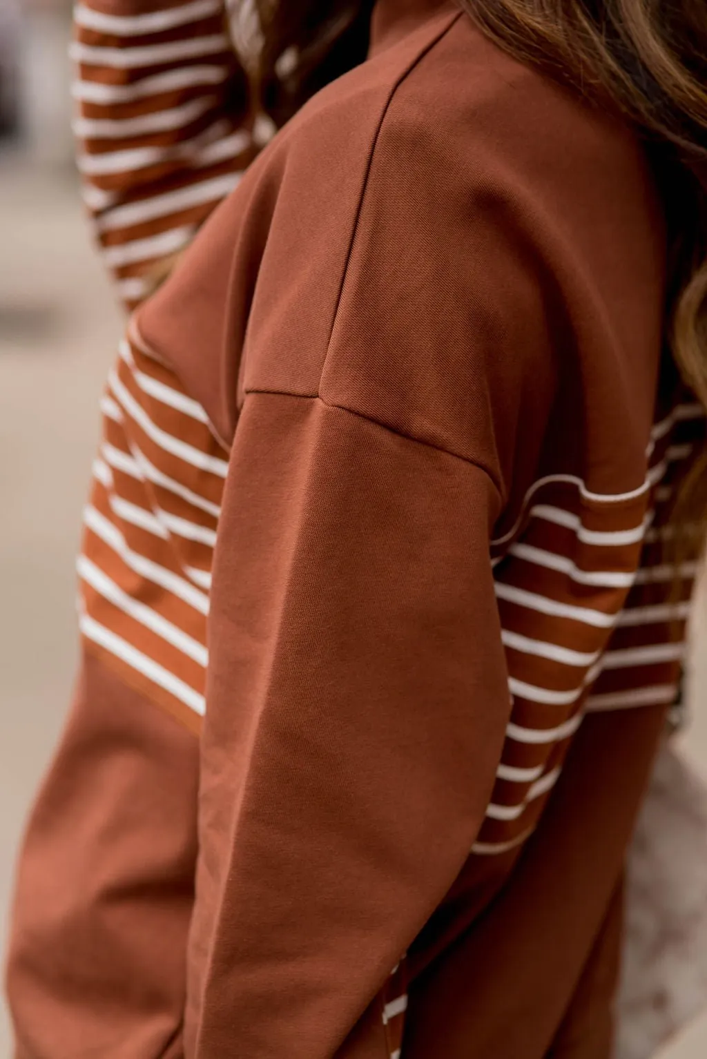 Button Stripe Sweatshirt