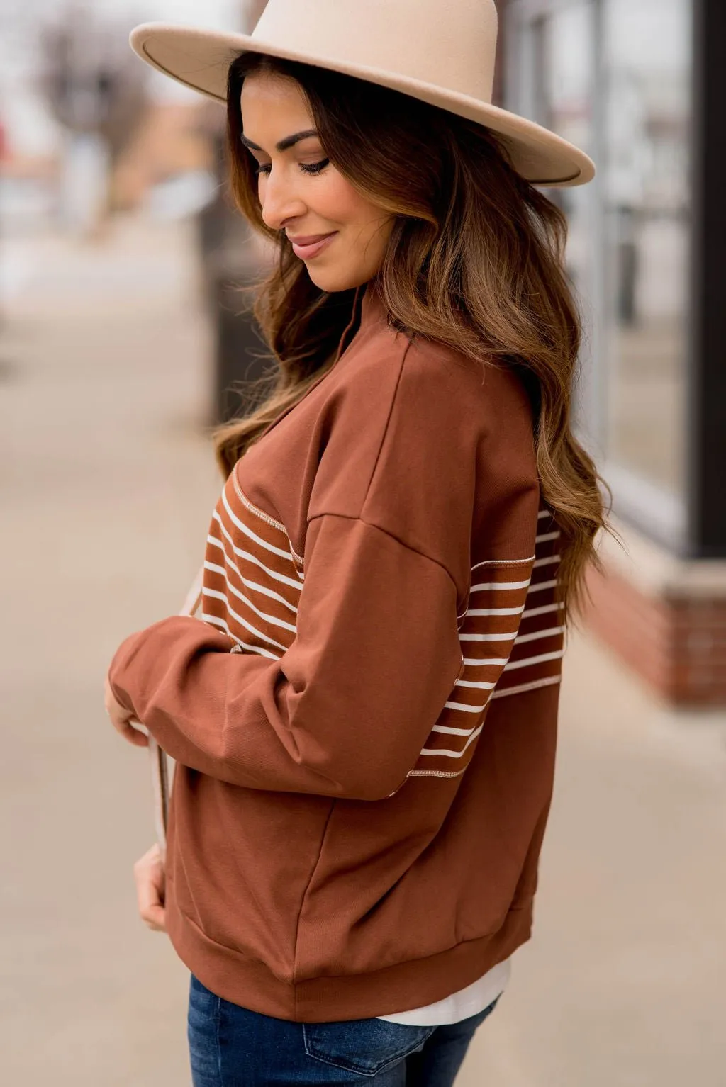 Button Stripe Sweatshirt