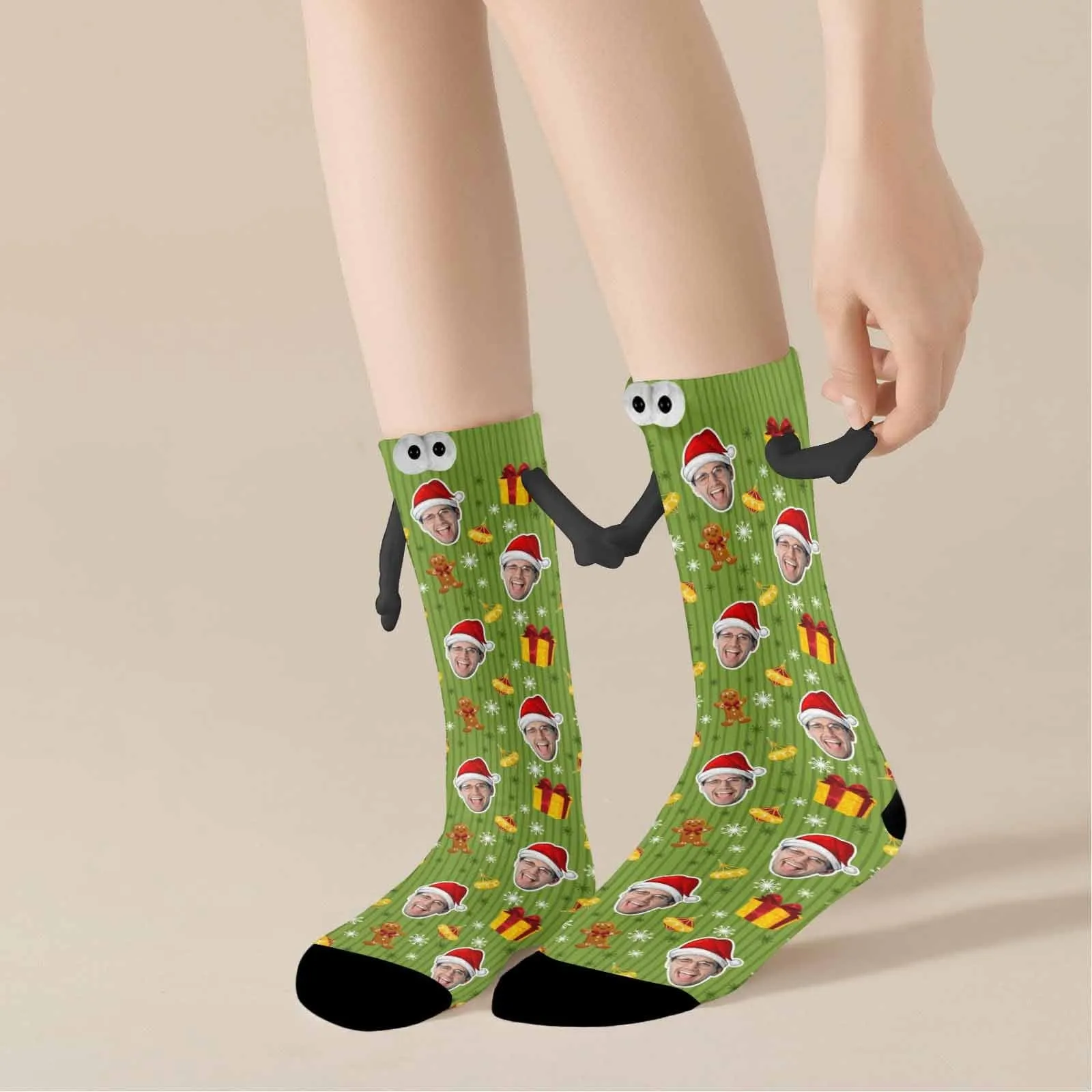 Custom Face Christmas Gifts Magnetic Holding Hands Socks Suction Funny Big Eye Socks