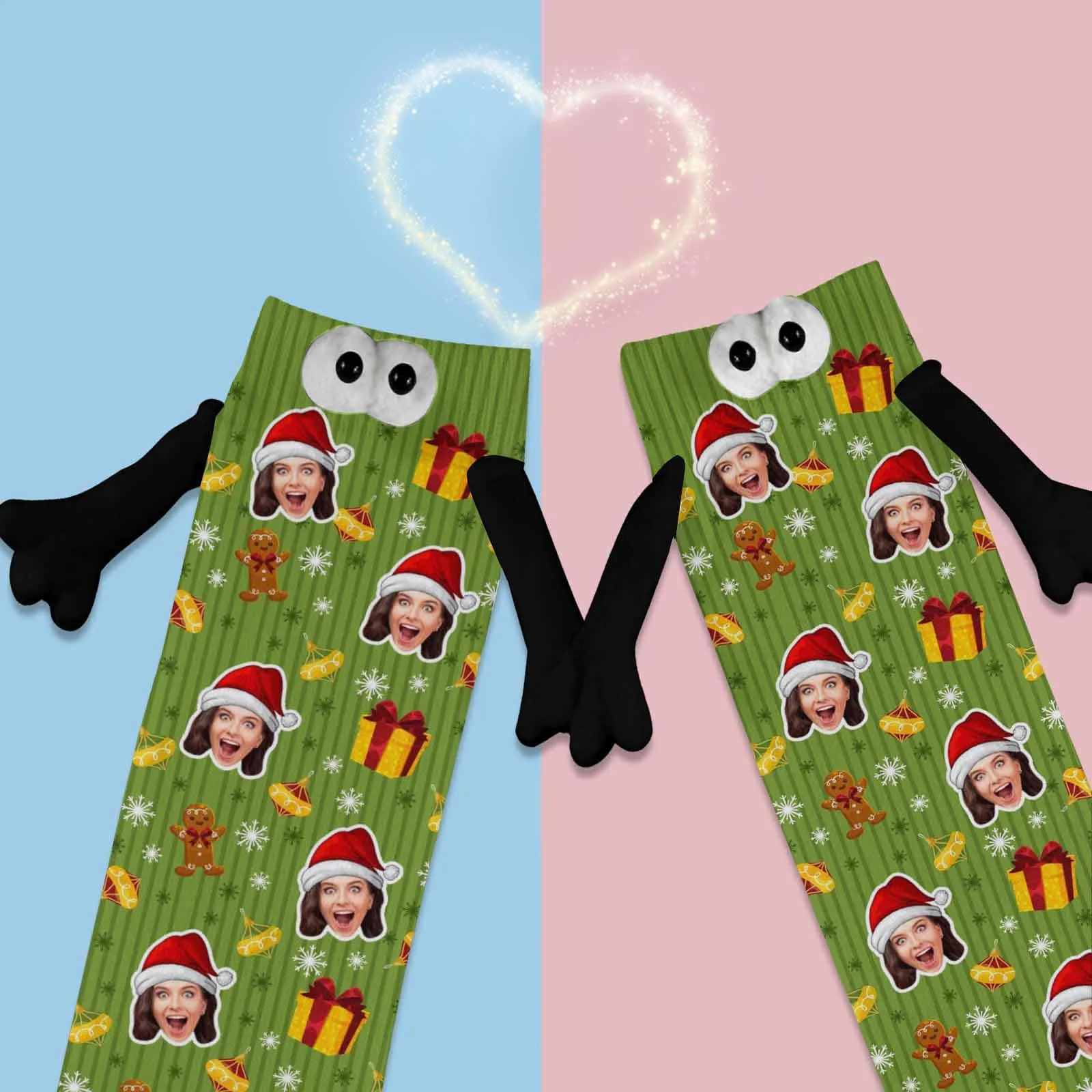 Custom Face Christmas Gifts Magnetic Holding Hands Socks Suction Funny Big Eye Socks