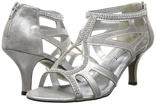 Easy Street Women Evening Dress Sandals Mid Heel Silver Size 5 Big Pair of Shoes