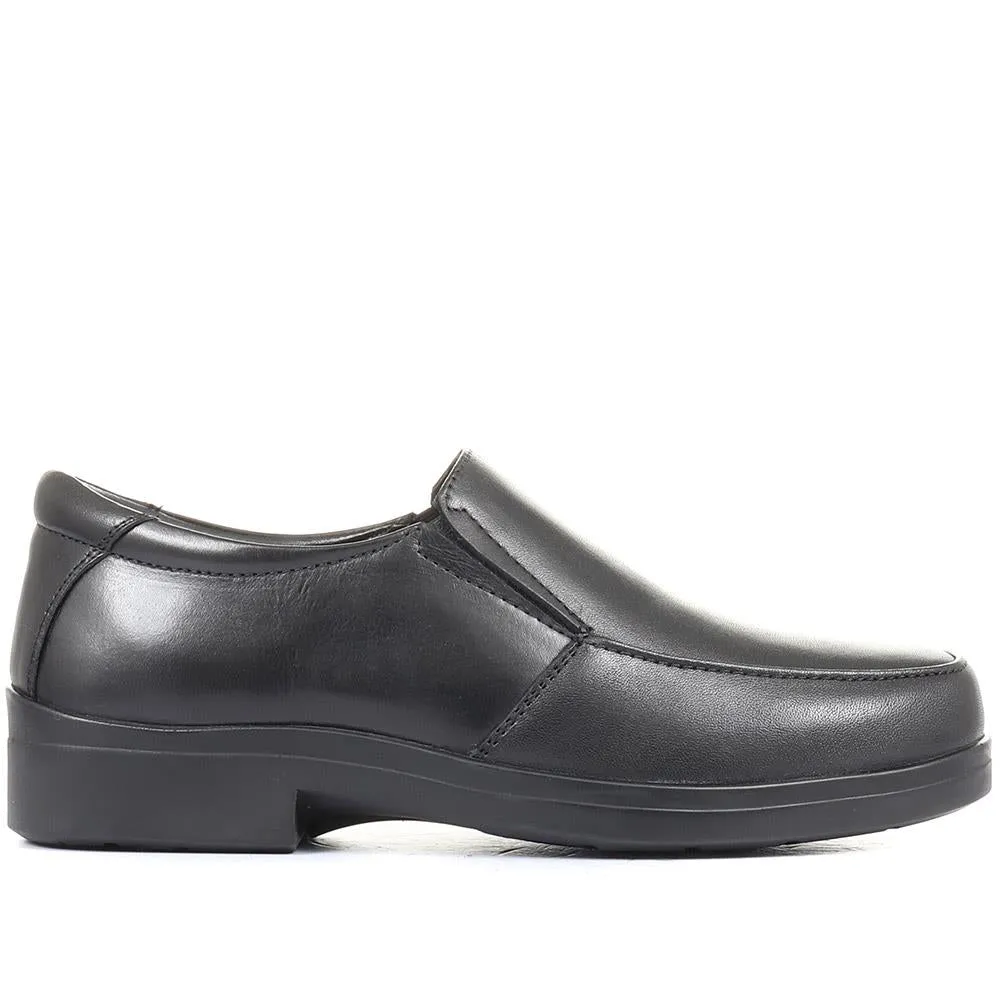 Extra Wide Fit Leather Slip On Shoes - DELNERO / 321 158