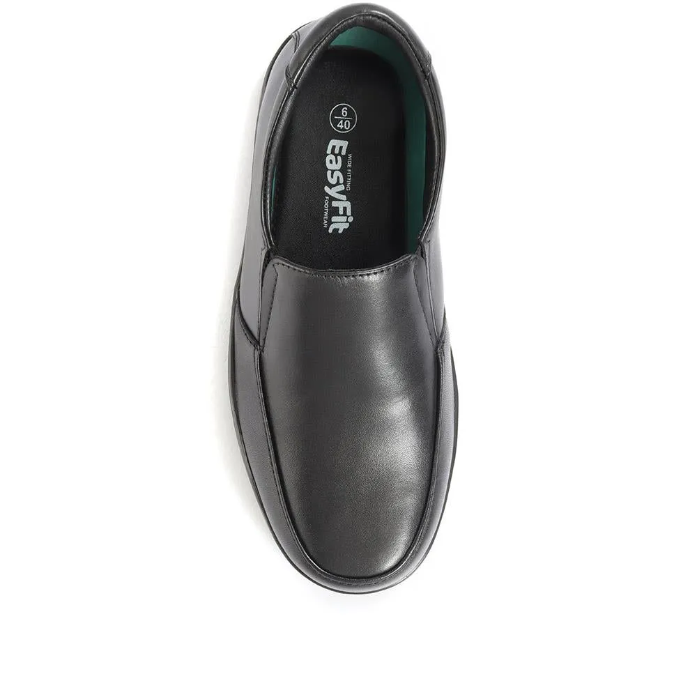 Extra Wide Fit Leather Slip On Shoes - DELNERO / 321 158