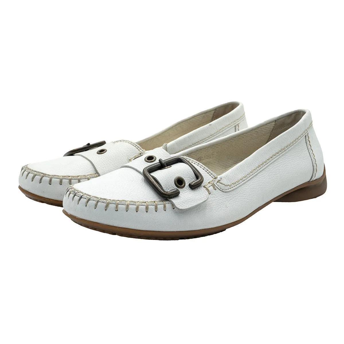 Gabor Easy Walking Loafers Leather White Colour For Women