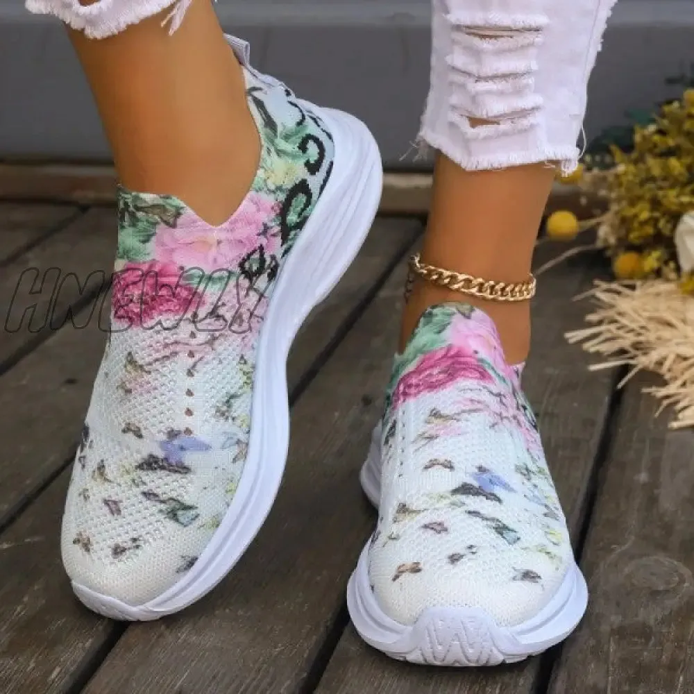 Hnewly - White Casual Patchwork Printing Round Mesh Breathable Comfortable Out Door Shoes