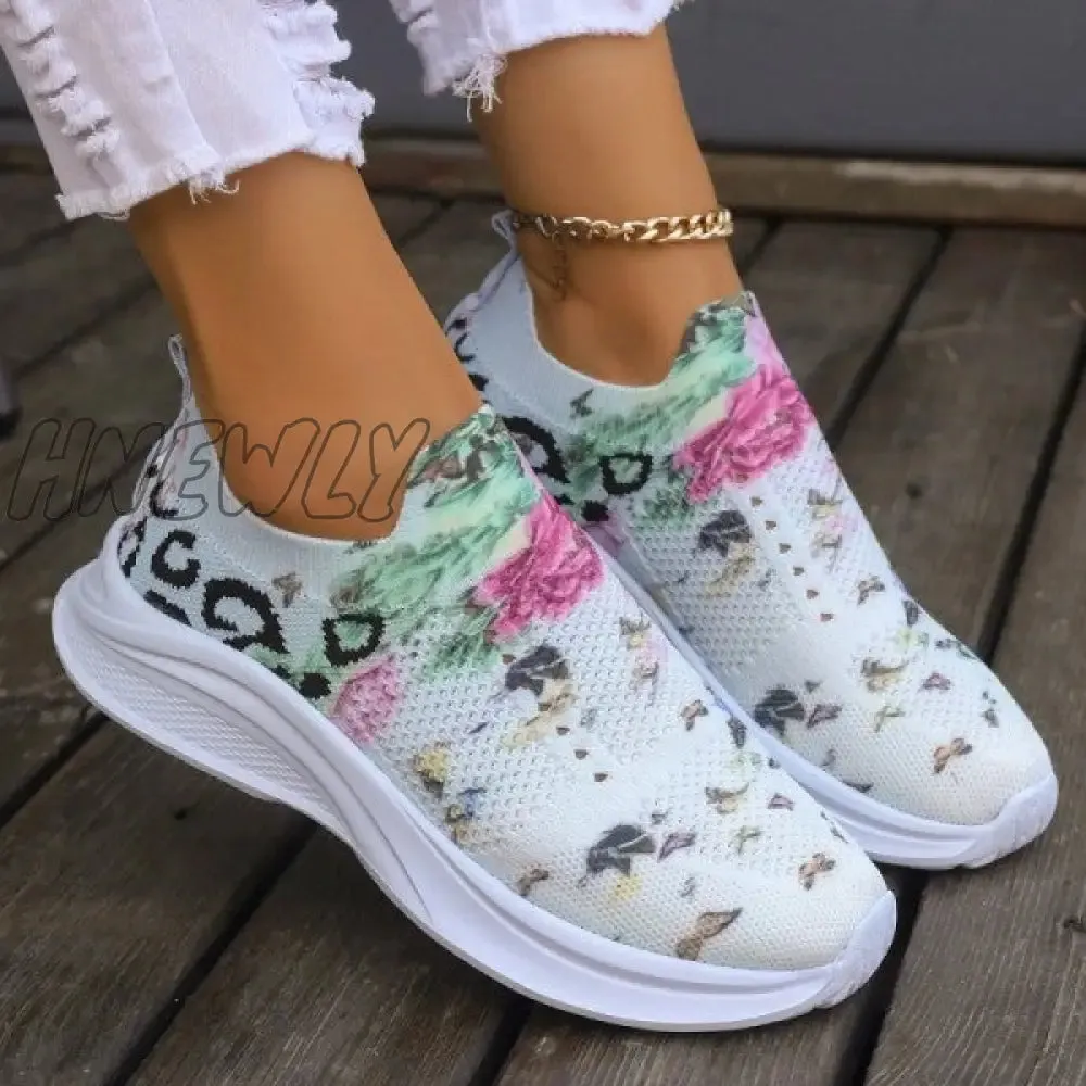 Hnewly - White Casual Patchwork Printing Round Mesh Breathable Comfortable Out Door Shoes