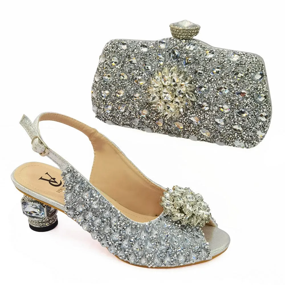 Italian Shoes and Matching Bag with allover glitter decor