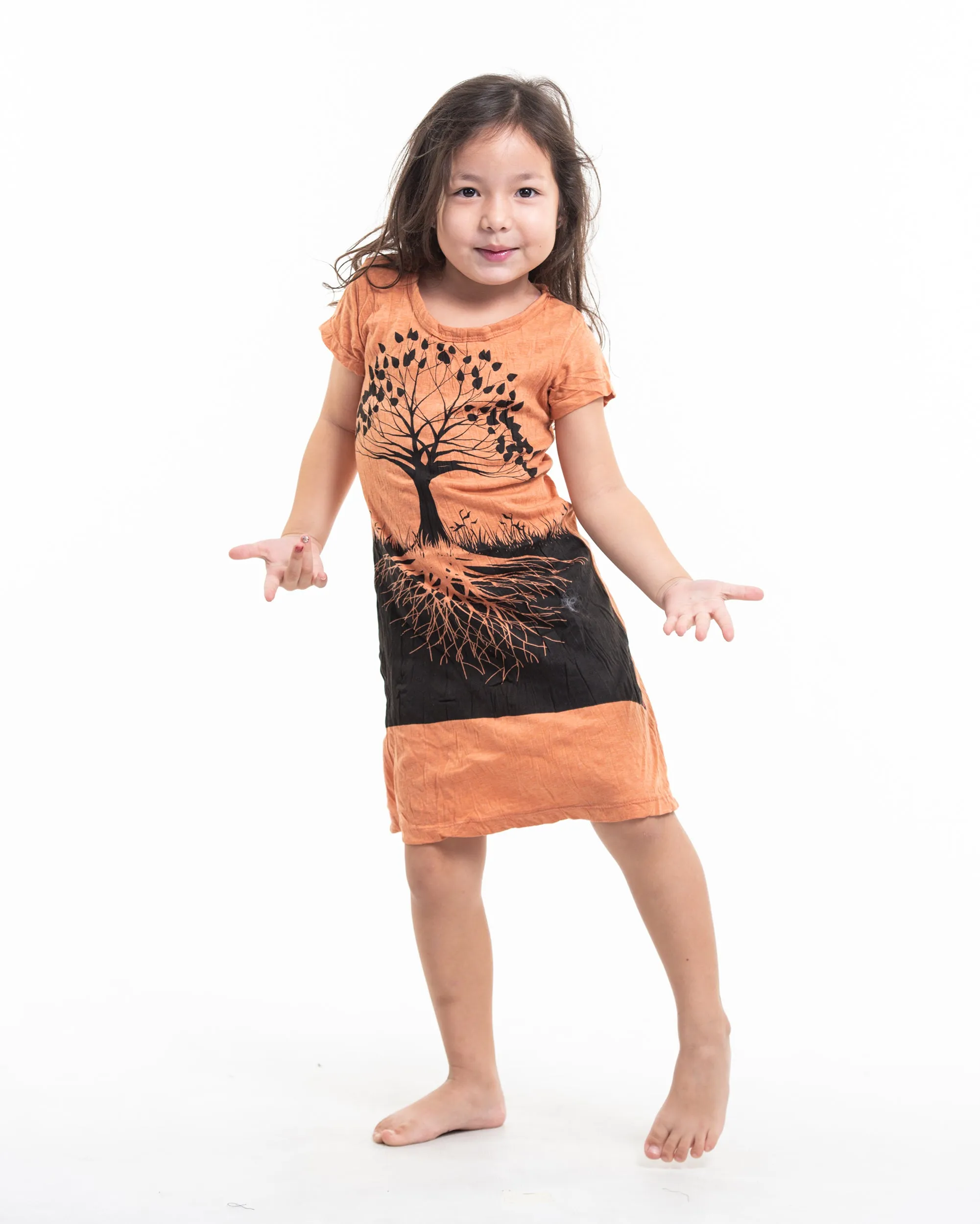 Kids Tree of Life Dress in Orange