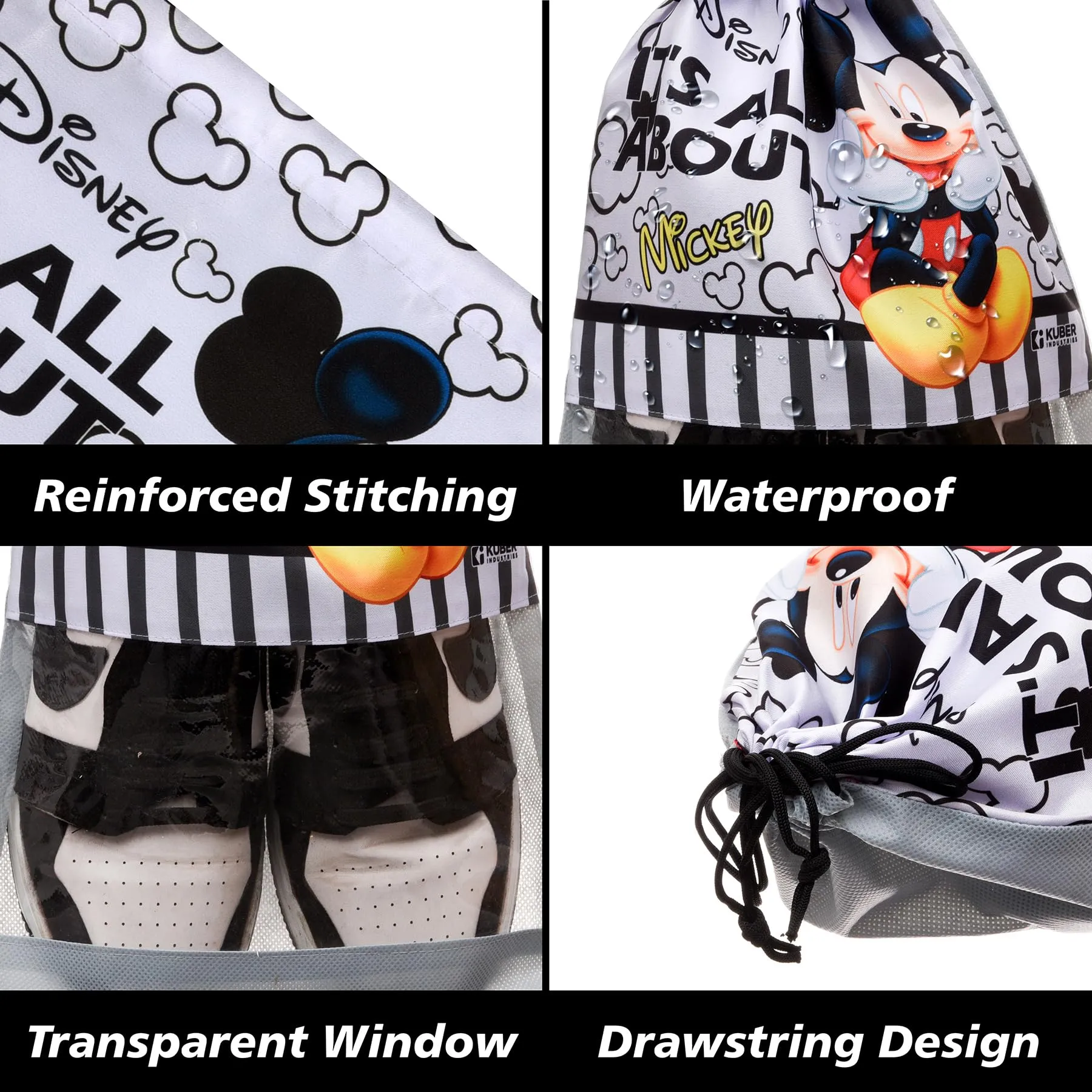 Kuber Industries Disney Mickey Shoe Cover | Travel Shoe Storage Bags | Polyester Storage Bag | Drawstring Shoe Cover | Shoe Organizer with Clear Window | Pack of 18 | Gray