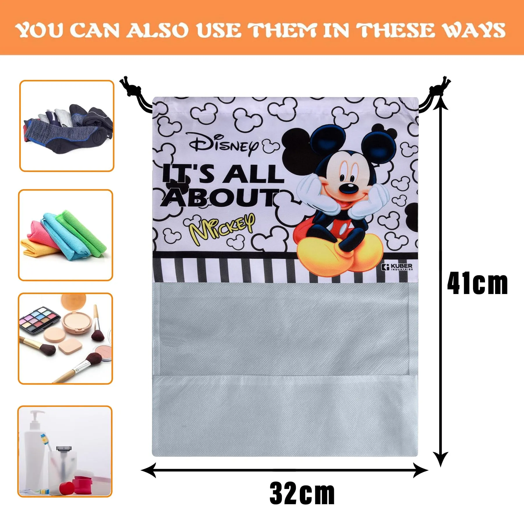 Kuber Industries Disney Mickey Shoe Cover | Travel Shoe Storage Bags | Polyester Storage Bag | Drawstring Shoe Cover | Shoe Organizer with Clear Window | Pack of 18 | Gray