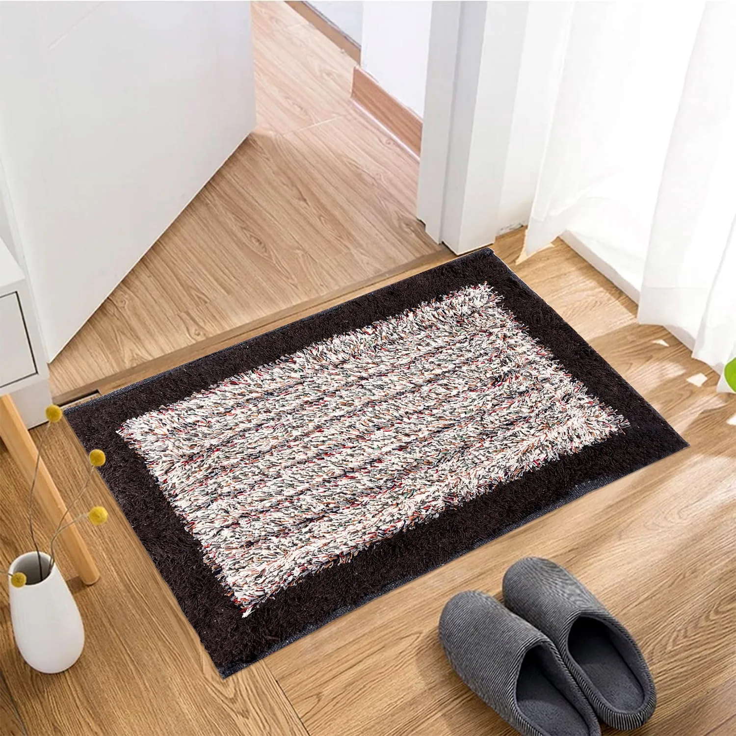 Kuber Industries Door Mat | Dust Trapper Mat | Door Entrance Mat | Anti-Skid Door Mat | Floor Mat for Home Entrance | Cotton Border Door Mat | Entryway Door Mat | Pack of 2 | Brown