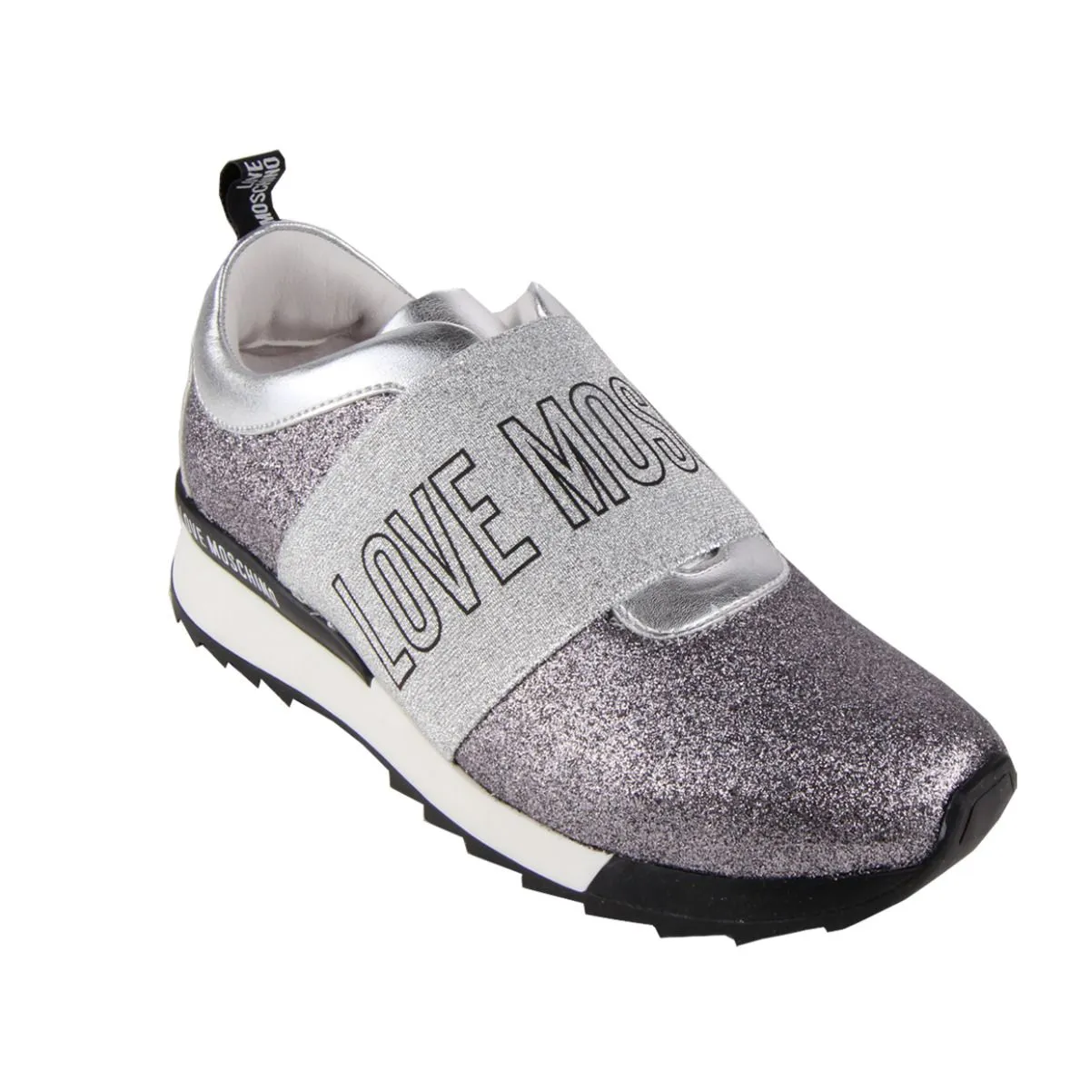 Love Moschino Grey Glitter Strap Trainer