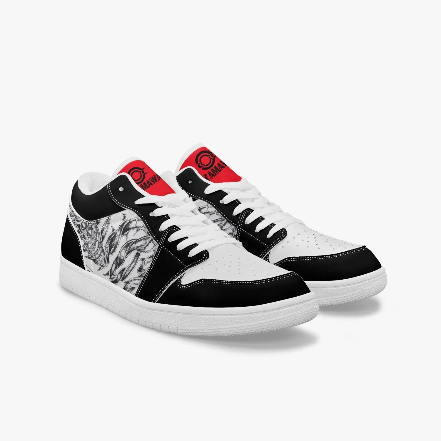 Low-Top AJ1 Leather Sneakers Black Snake