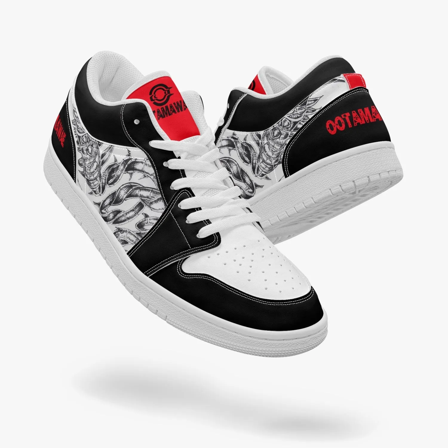 Low-Top AJ1 Leather Sneakers Black Snake