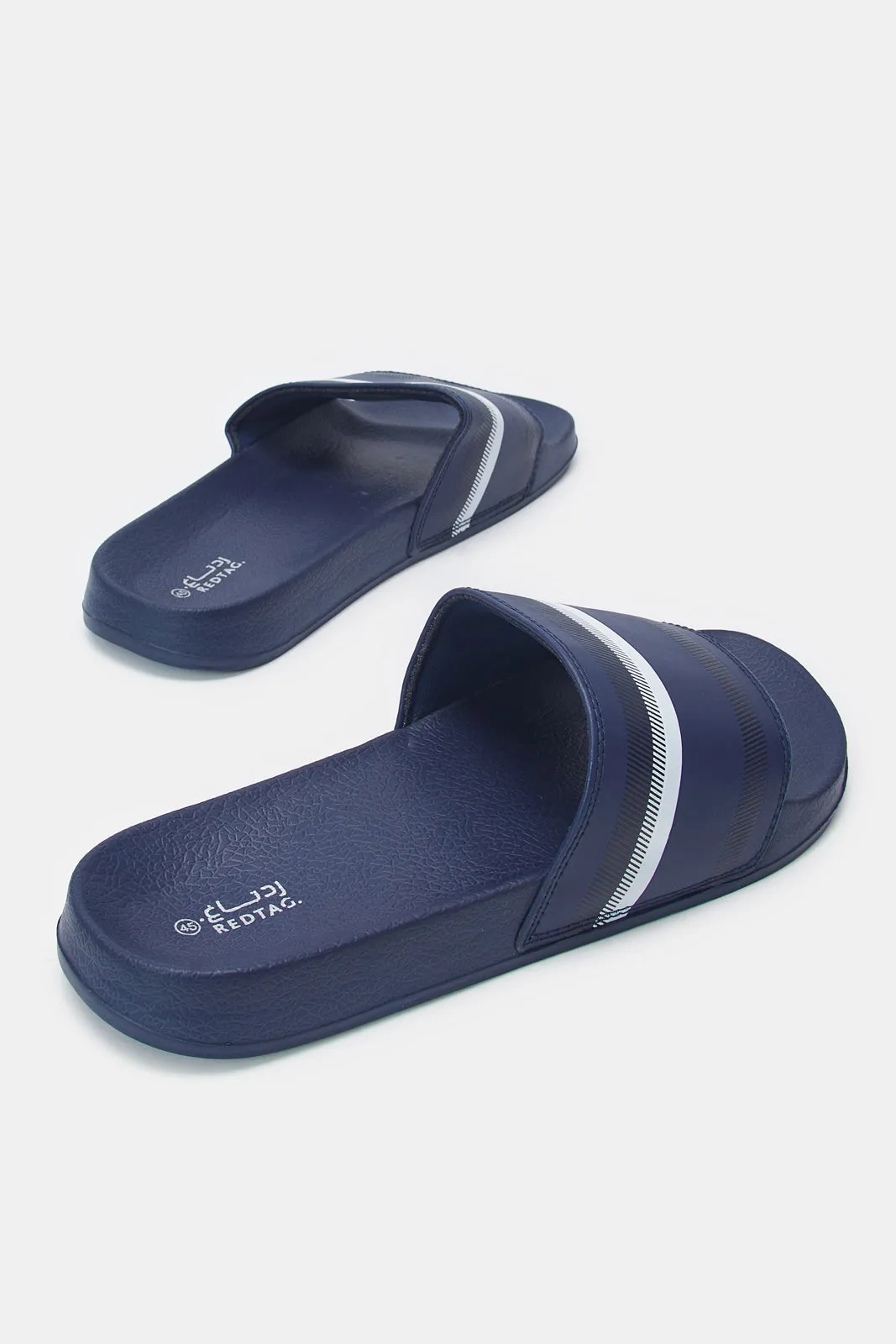 Men Navy Striped Slide