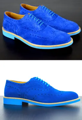 Mens Blue Suede Wingtip Dress Shoes