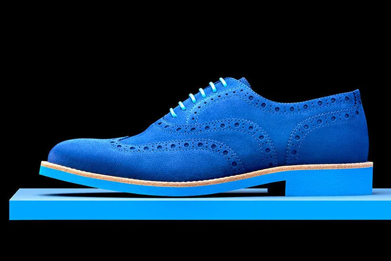 Mens Blue Suede Wingtip Dress Shoes