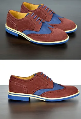 Mens Maroon & Blue Suede Wingtip Dress Shoes