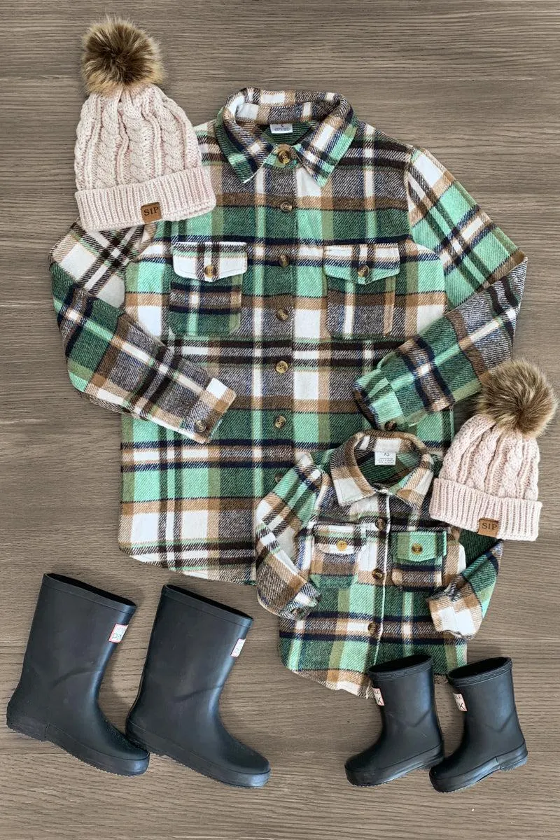 Mom & Me - Green Button Up Plaid Shacket