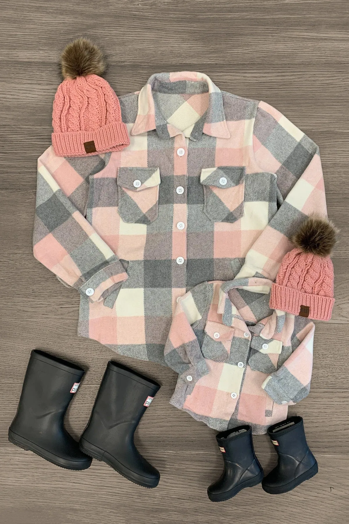 Mom & Me - Pink Button Up Flannel Shacket