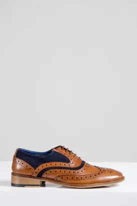 MURRAY - Tan Leather Suede Contrast Brogue Shoe