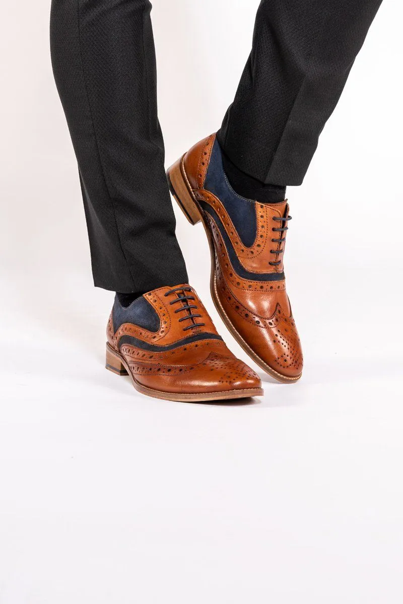 MURRAY - Tan Leather Suede Contrast Brogue Shoe