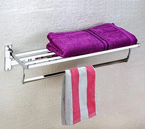 Planet Platinum Heavy Stainless Steel Square Folding Towel Rack/Bathroom Accessories (1.5 feet Long)