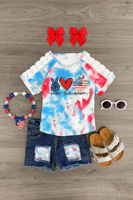 "Peace, Love, Merica" Tie Dye Distressed Short Set