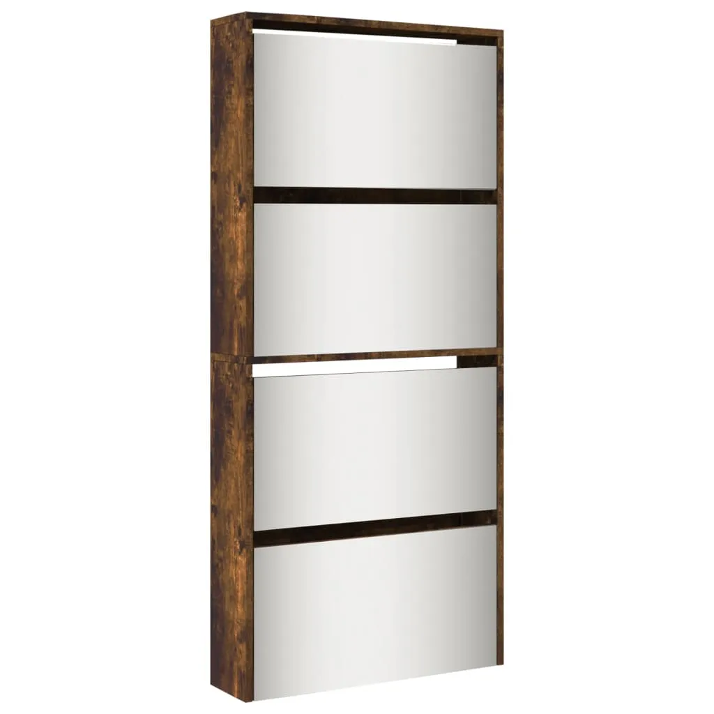 Shoe Cabinet with Mirror 4-Layer Smoked Oak 63x17x134 cm