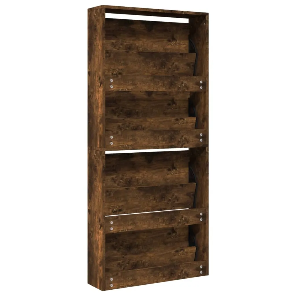 Shoe Cabinet with Mirror 4-Layer Smoked Oak 63x17x134 cm