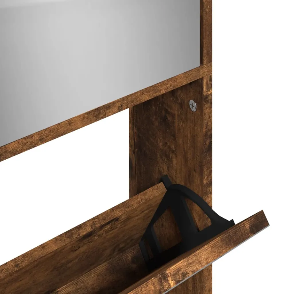 Shoe Cabinet with Mirror 4-Layer Smoked Oak 63x17x134 cm