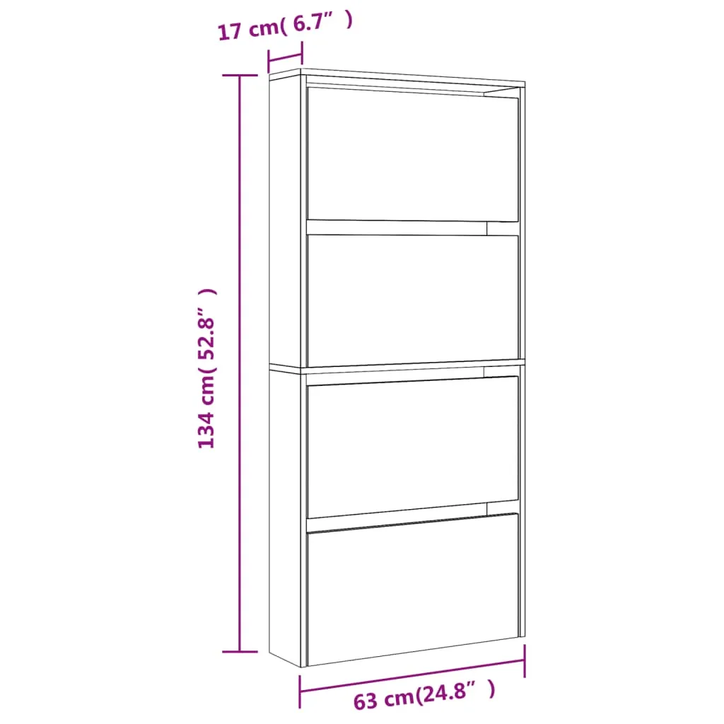 Shoe Cabinet with Mirror 4-Layer Smoked Oak 63x17x134 cm