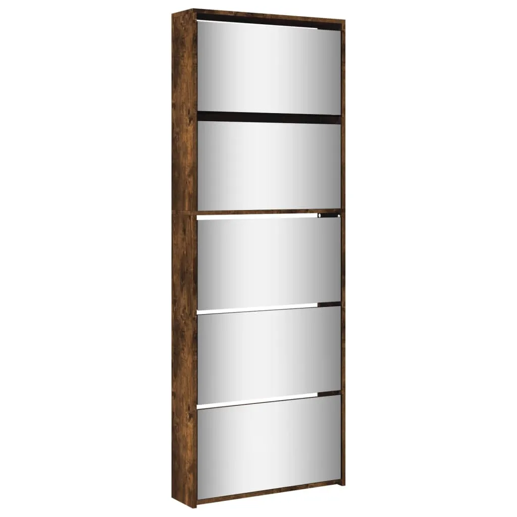 Shoe Cabinet with Mirror 5-Layer Smoked Oak 63x17x169.5 cm