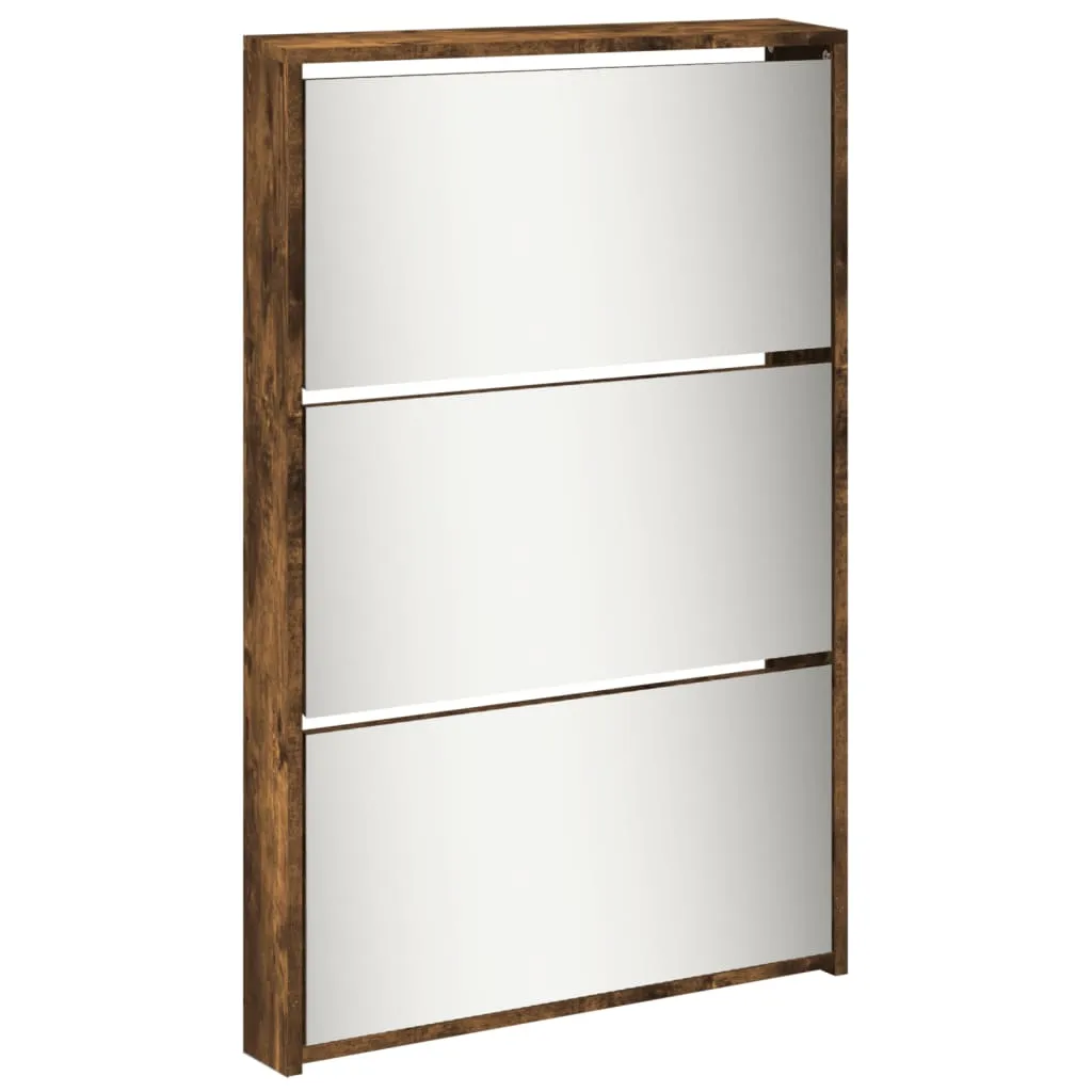 Shoe Cabinet with Mirror 5-Layer Smoked Oak 63x17x169.5 cm