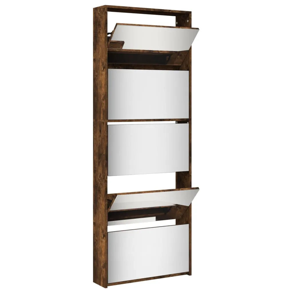 Shoe Cabinet with Mirror 5-Layer Smoked Oak 63x17x169.5 cm