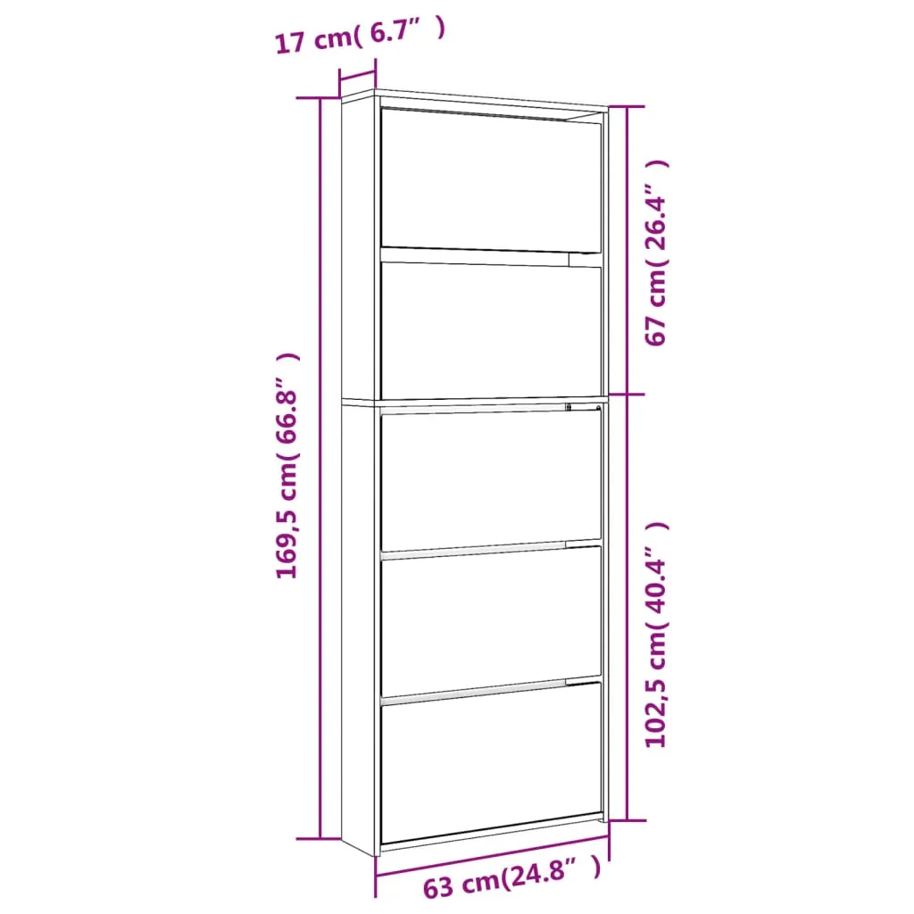 Shoe Cabinet with Mirror 5-Layer Smoked Oak 63x17x169.5 cm