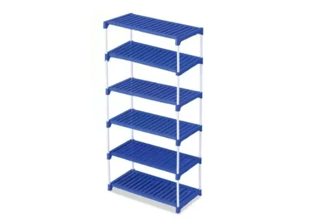 Shree 6 Shelf Shoe Rack(Blue & White), Sturdy, Kitchen Storage, Shoe Stand, Metal, Plastic, Multipurpose use, Space-Saving, Shoe Organizer, Rover Rack, Shoe Storage, Shoe Rack