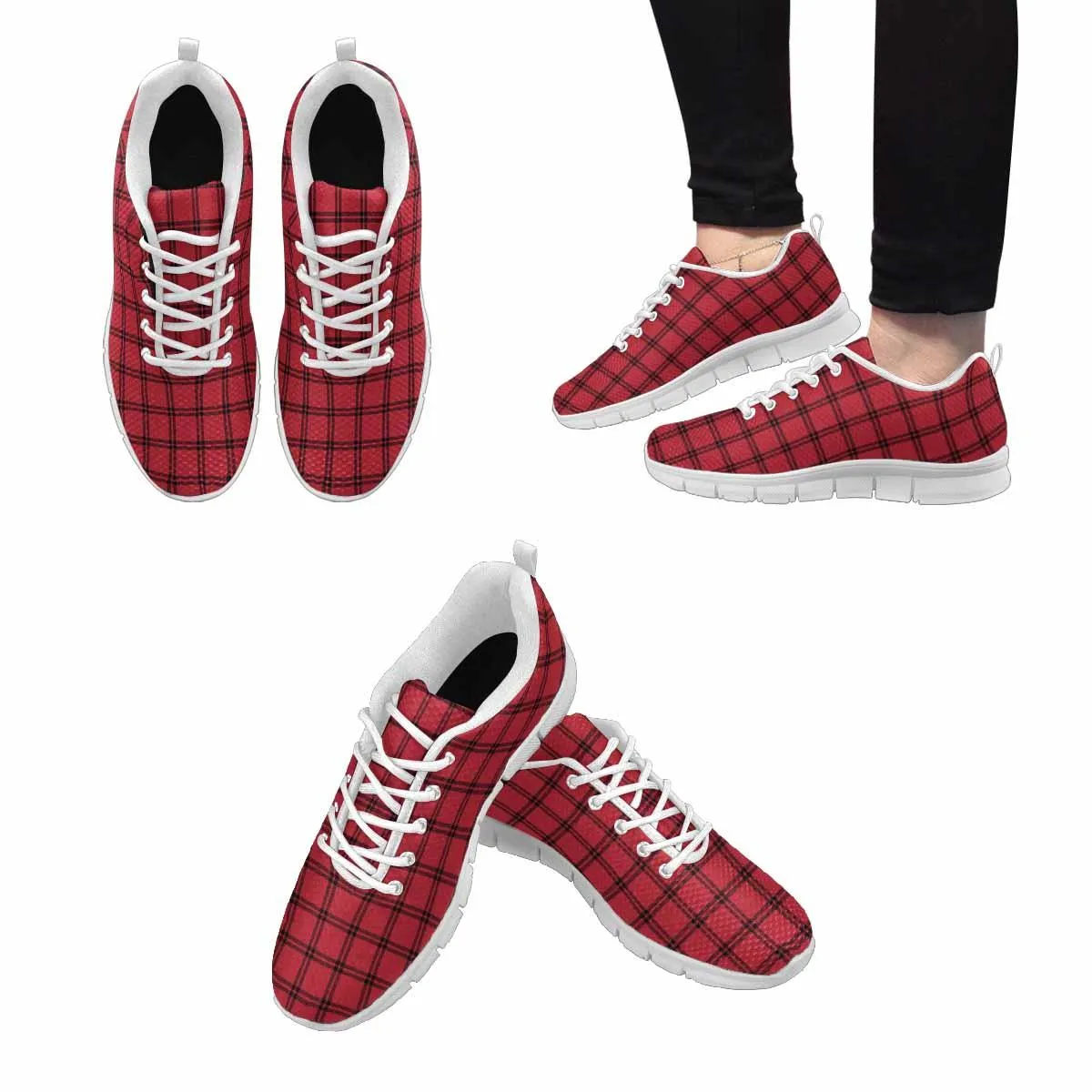 Sneakers For Men,   Buffalo Plaid Red And White - Running Shoes Dg837