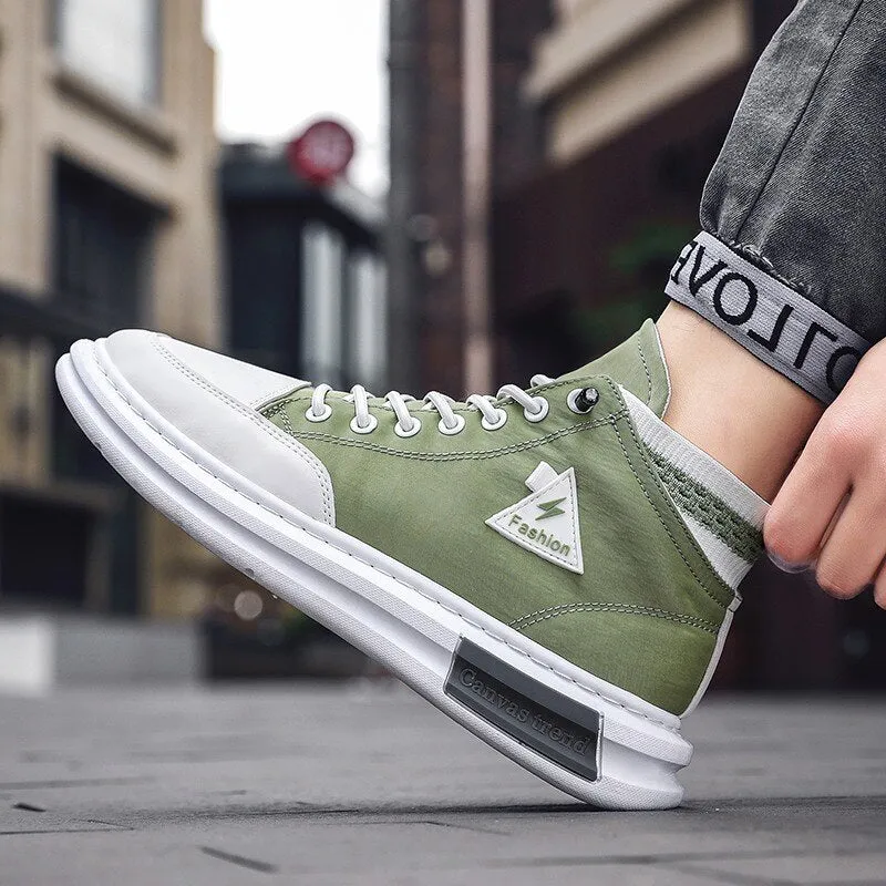 Spring Summer Green Fashion Men's High Top Sneakers Breathable Men Board Sneakers Casual Canvas Trainers Men zapatillas hombre